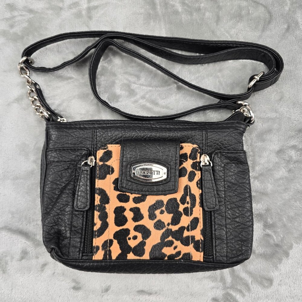 Rosetti Black and Leopard Print Over the Shoulder Bag
